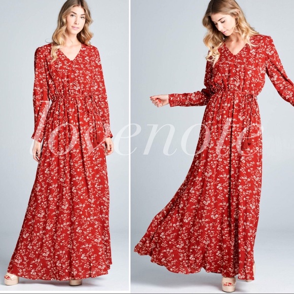 1 left(L) Boho Fully Lined Long Sleeve Floral Maxi - Picture 3 of 6